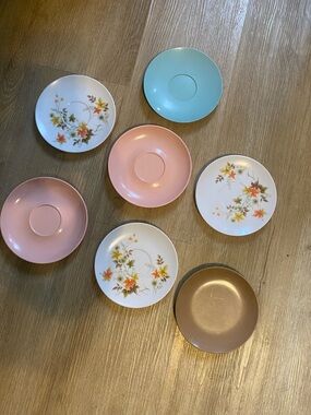 VINTAGE MelMac Saucers Assorted Floral and Pastel Saucer Set 7 pc